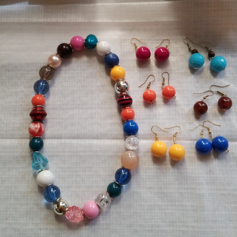 Hand made necklace and 6 pairs of earrings